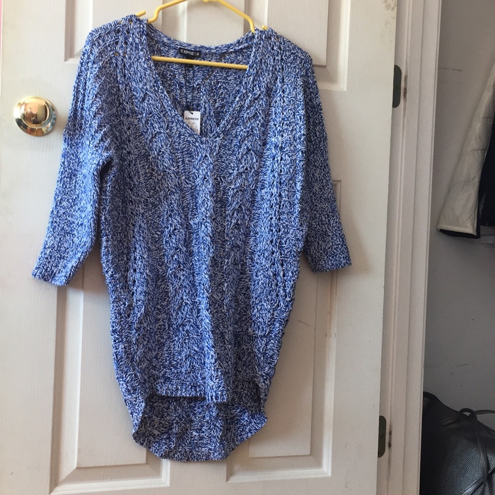 Express blue, white, and black marbles sweater
